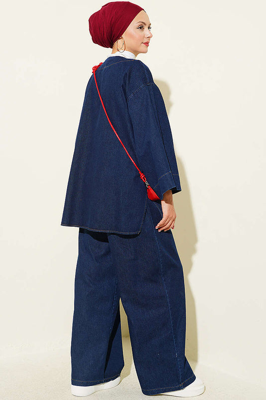 Gold Buttoned Denim Two-Piece Set