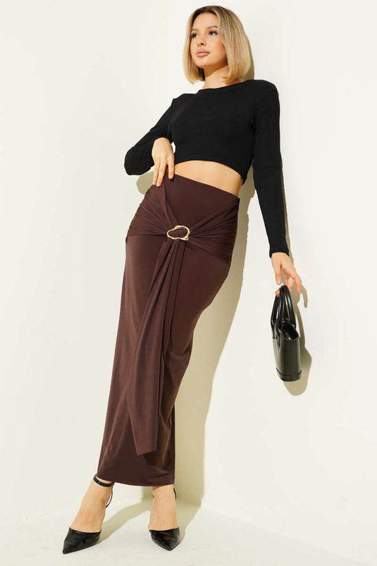 Gold Buckle Detail Skirt Brown