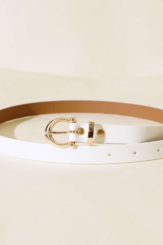 Gold Buckle Thin Belt White