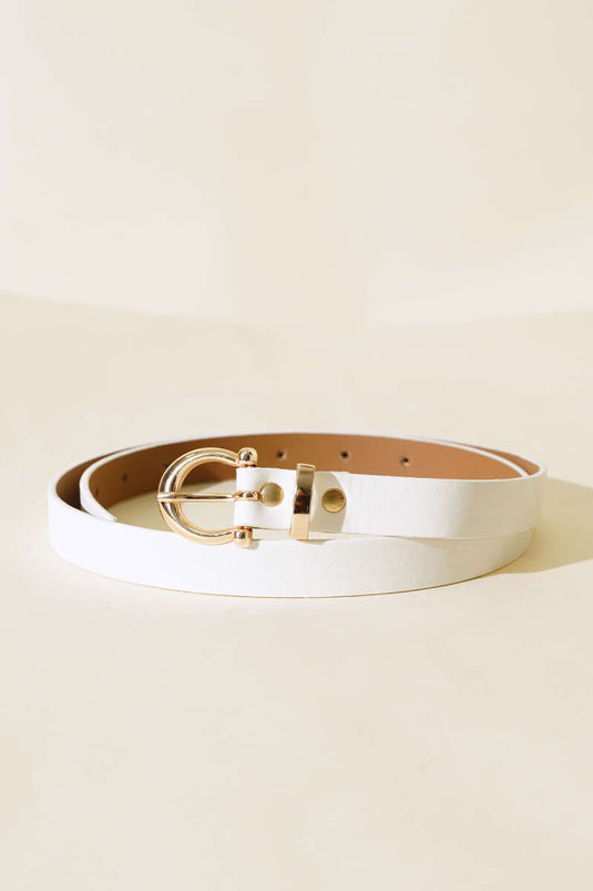 Gold Buckle Thin Belt White