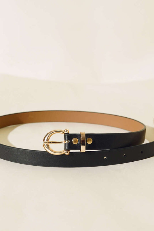 حزام رفيع بإبزيم ذهبي أسود