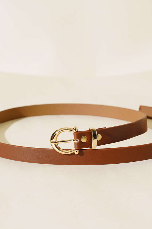 حزام رفيع بإبزيم ذهبي اللون بني