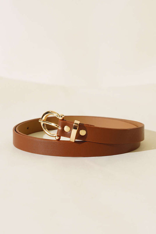 حزام رفيع بإبزيم ذهبي اللون بني