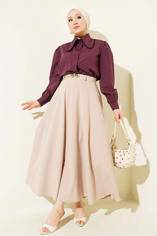 Jupe Longue Beige Avec Ceinture Toka Or