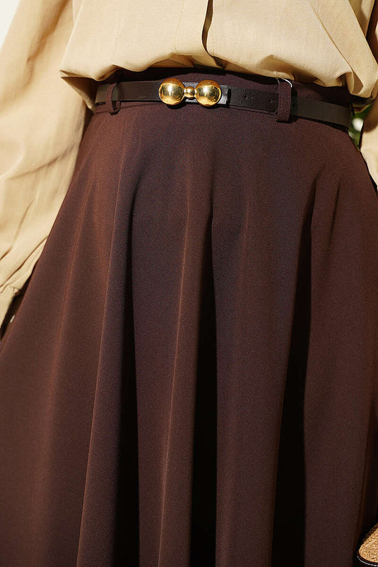 Jupe Mevlana Avec Boucle Dorée Et Ceinture En Café