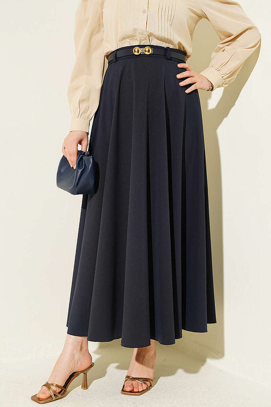 Jupe Mevlana Bleu Marine Avec Ceinture Toka Dorée