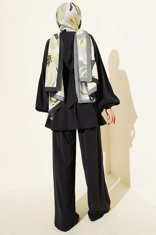 Ensemble double en modal noir avec ceinture élastique et boucle dorée