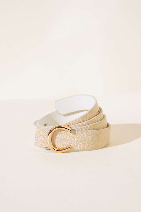 Cinturón Beige Con Hebilla Dorada