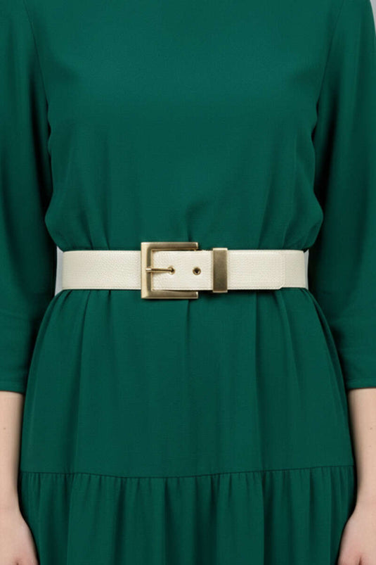 Gouden Gesp Klassieke Riem Beige