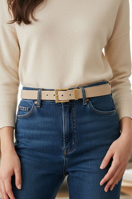 Gouden Gesp Klassieke Riem Beige Suède
