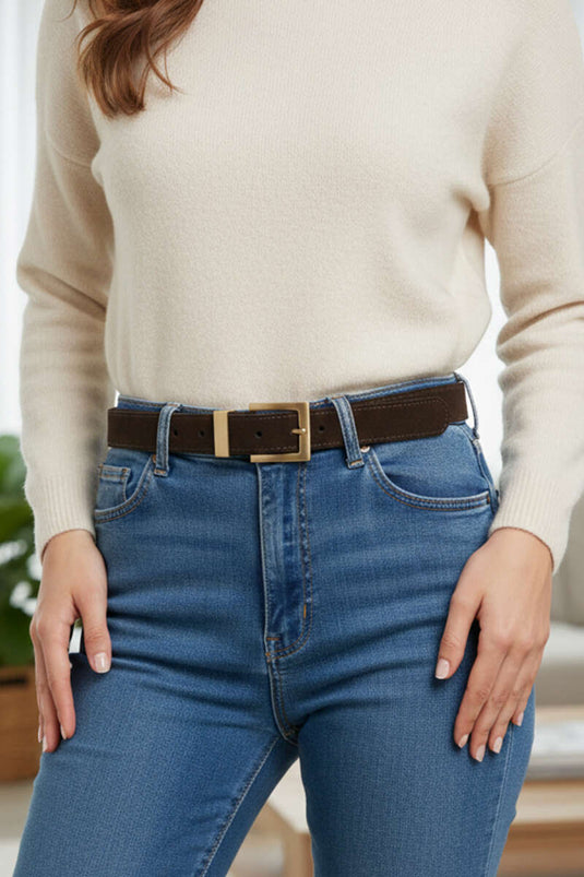 Gouden Gesp Klassieke Riem Bruin Suède