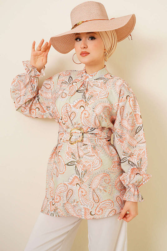 Gold Tokalı Paisley Desen Tunik Mint