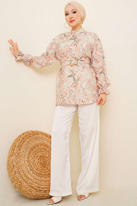 Gold Tokalı Paisley Desen Tunik Mint