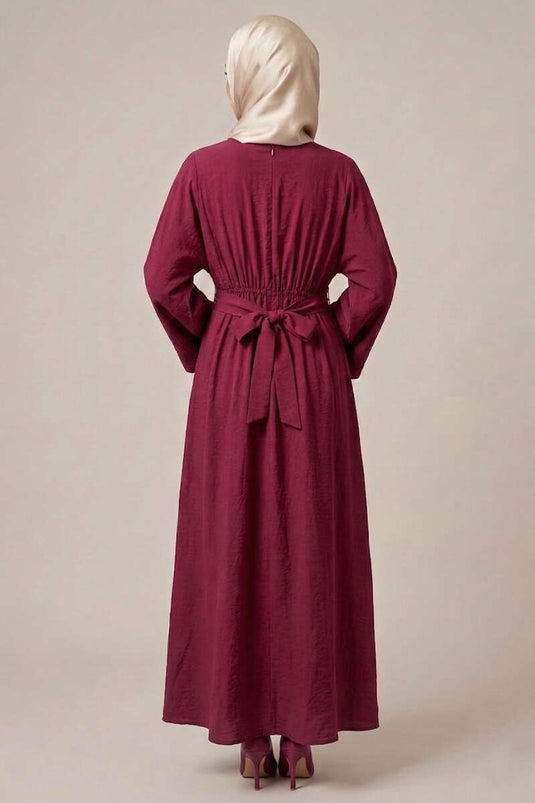 Dress with Gold Buckle and Pin Details Burgundy