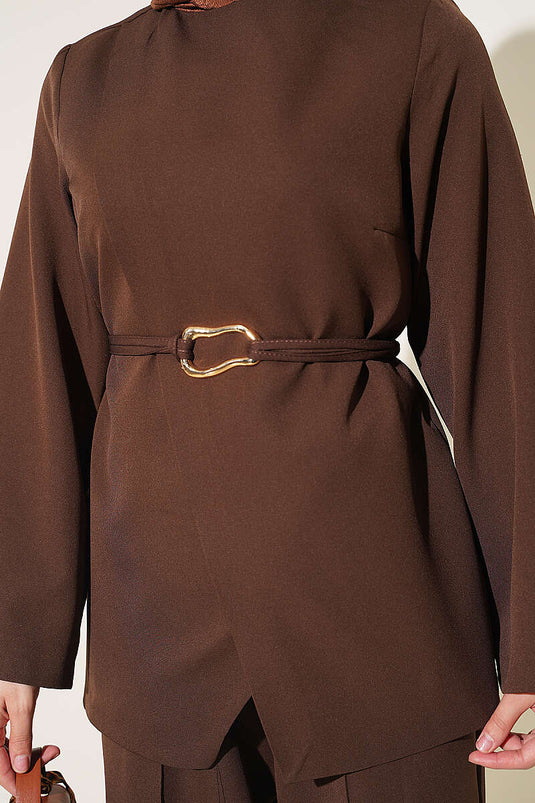 Conjunto De Bisutería Con Hebilla Y Colgante En Marrón