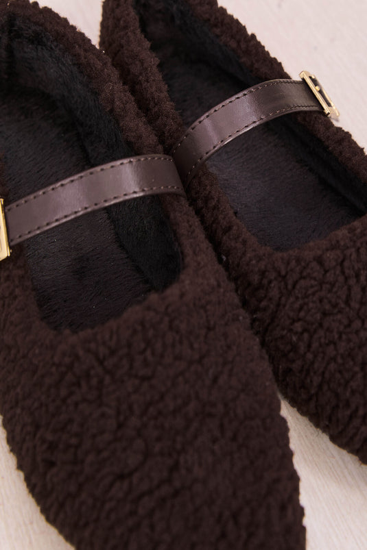 Ballerines Teddy marron à boucle dorée