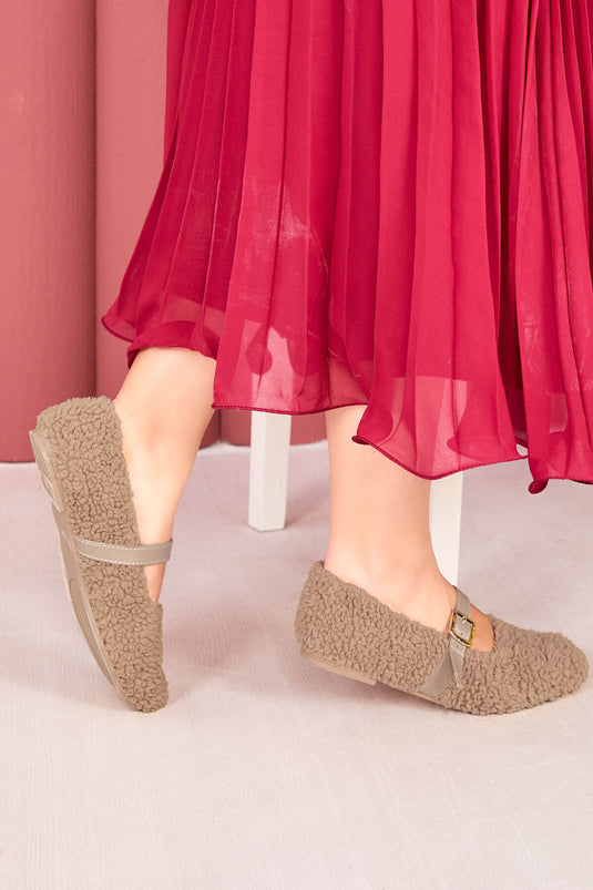 Ballerines Teddy en vison à boucle dorée