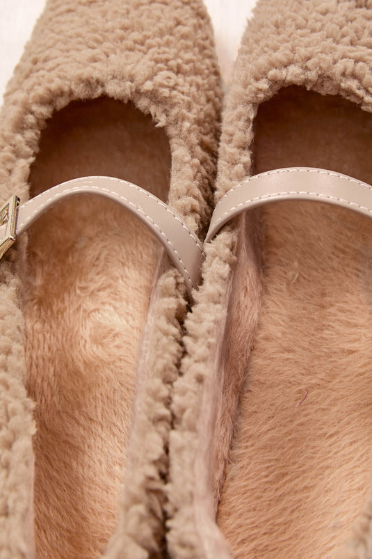 Ballerines Teddy en vison à boucle dorée