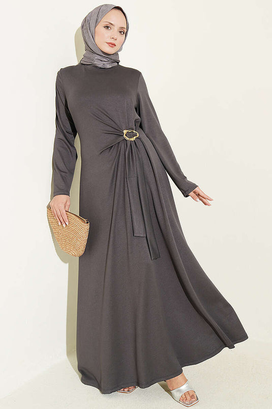 Robe À Boucle Dorée Et Lien Latéral Gris Fumé