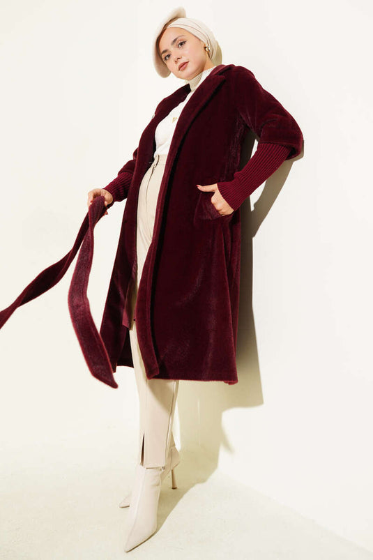 Manteau côtelé à manches Goldfox rouge bordeaux