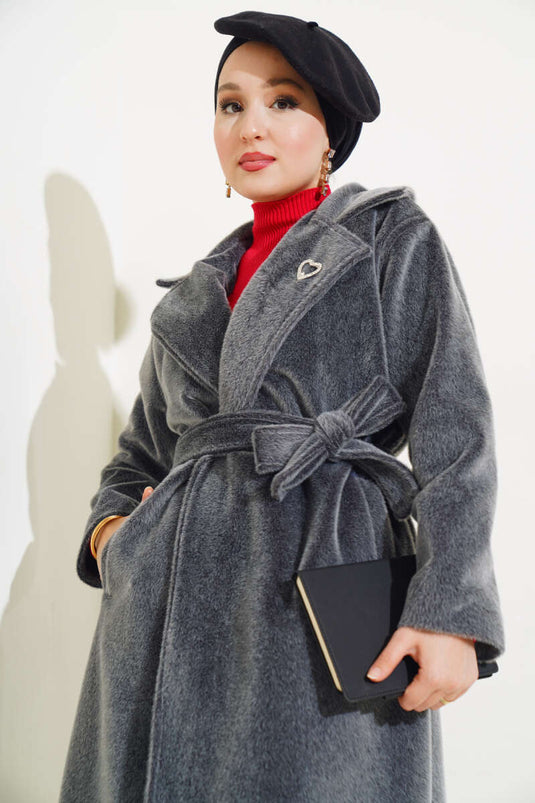 Manteau en cachemire ceinturé Goldfox gris ardoise