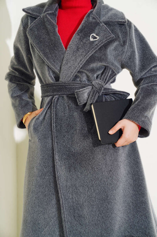 Goldfox Belted Cashmere Coat Slate Gray