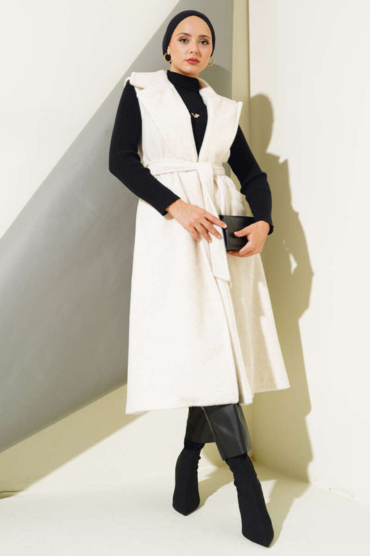 Goldfox Gilet Long Ceinturé Ecru