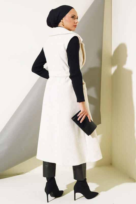 Goldfox Gilet Long Ceinturé Ecru