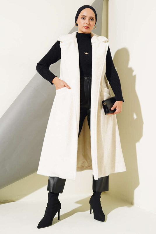 Goldfox Gilet Long Ceinturé Ecru