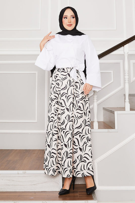 Chemise avec ceinture et jupe à manches larges, tailleur blanc