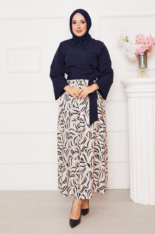 Chemise avec jupe à manches larges et ceinture intégrée bleu marine