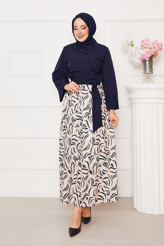 Chemise avec jupe à manches larges et ceinture intégrée bleu marine