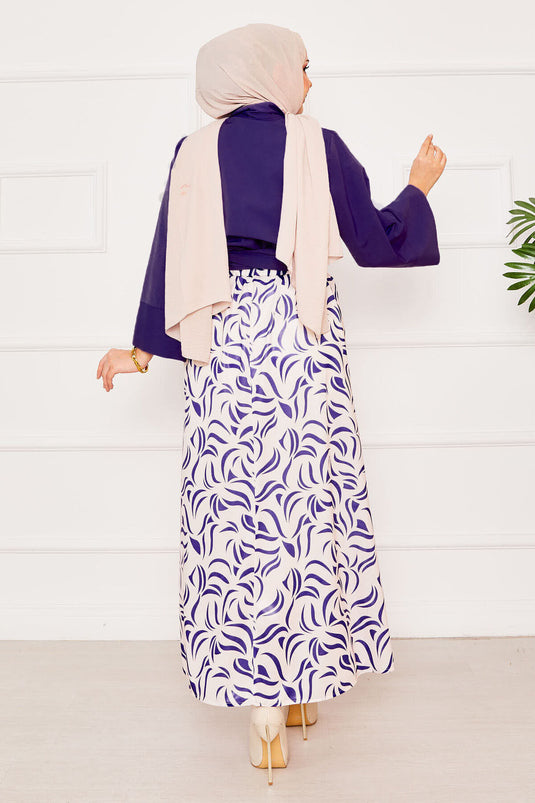 بدلة تنورة بأكمام واسعة وقميص بحزام ذاتي، بنفسجية