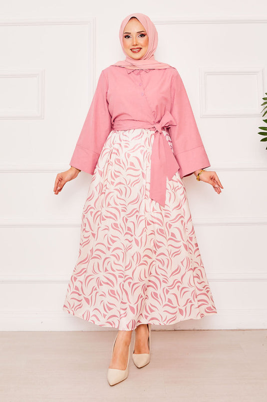 Chemise ceinturée et tailleur jupe à manches larges Poudre