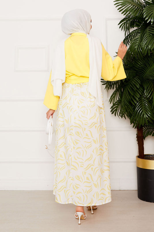 Chemise avec ceinture et jupe à manches larges, tailleur jaune