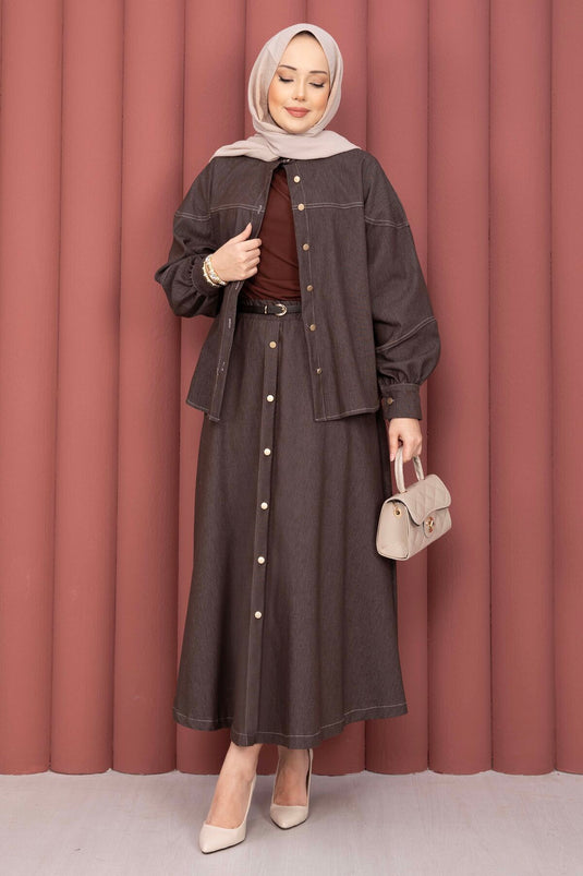 Ensemble Tesettür Tensel Chemise & Jupe Marron