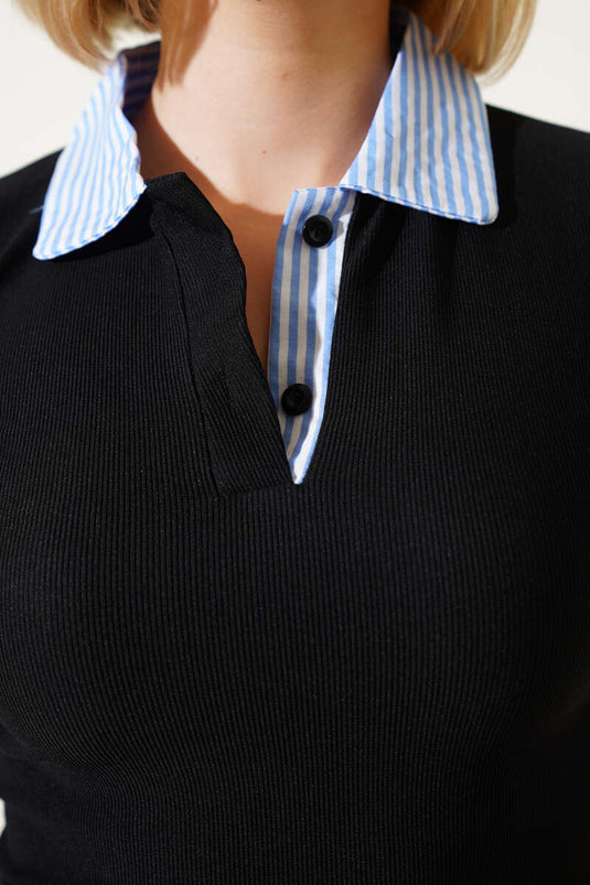 Chemisier noir à col Garni