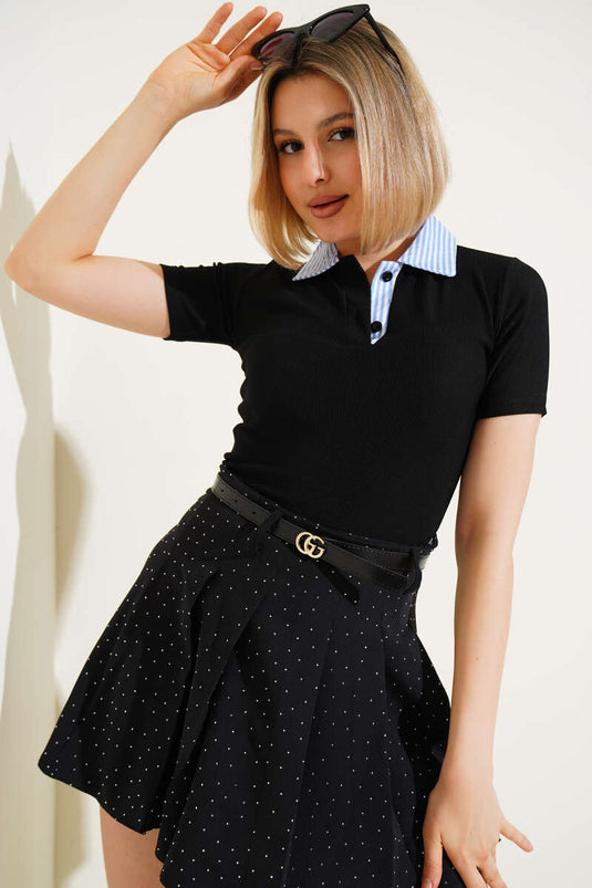 Chemisier noir à col Garni