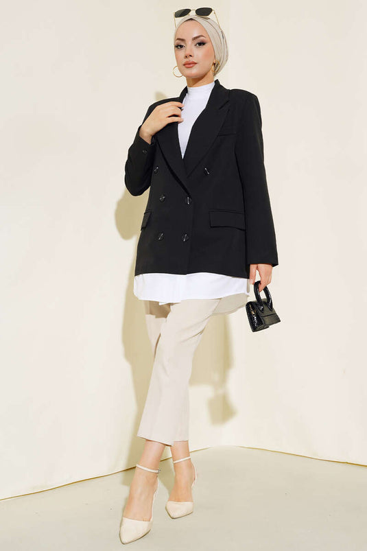 سترة مزخرفة بستة أزرار باللون الأسود