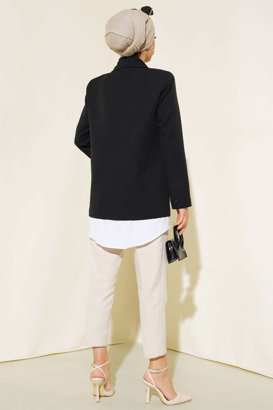 سترة مزخرفة بستة أزرار باللون الأسود