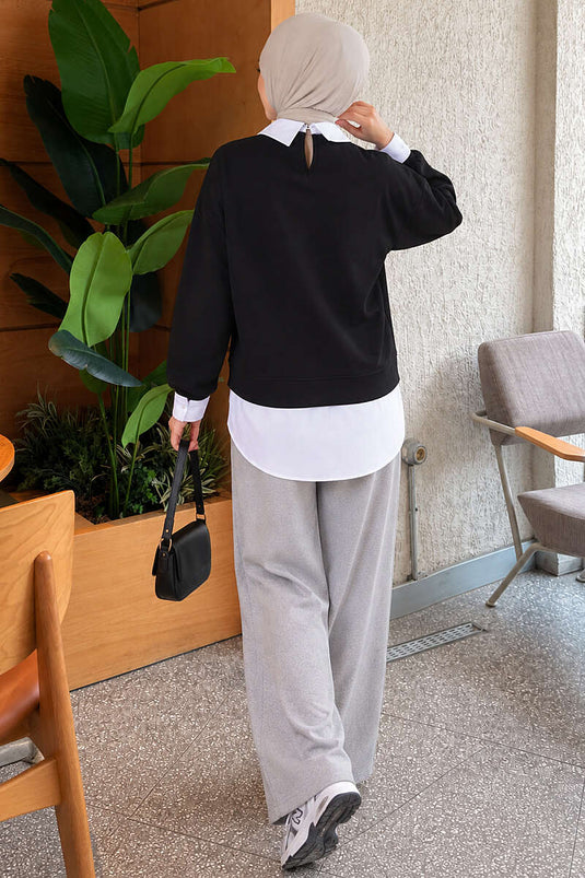 Gömlek Garnili Basic Tunik Siyah
