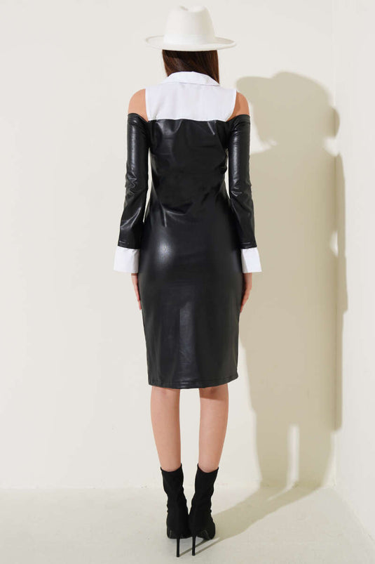 Shirt Garnish Leather Dress Black