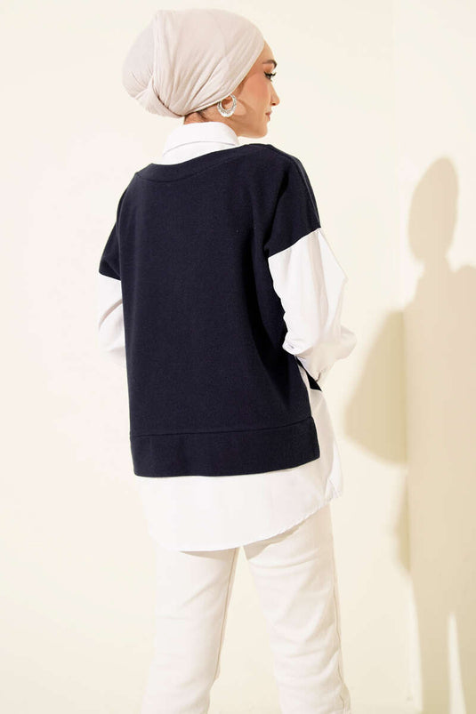 Gömlek Garnili Düğmeli Tunik Lacivert