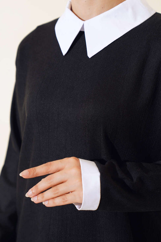 قميص مزين ببدلة مزدوجة باللون الأسود