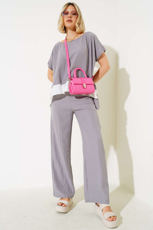 Ensemble deux pièces à manches courtes Shirt Garnish, gris ardoise