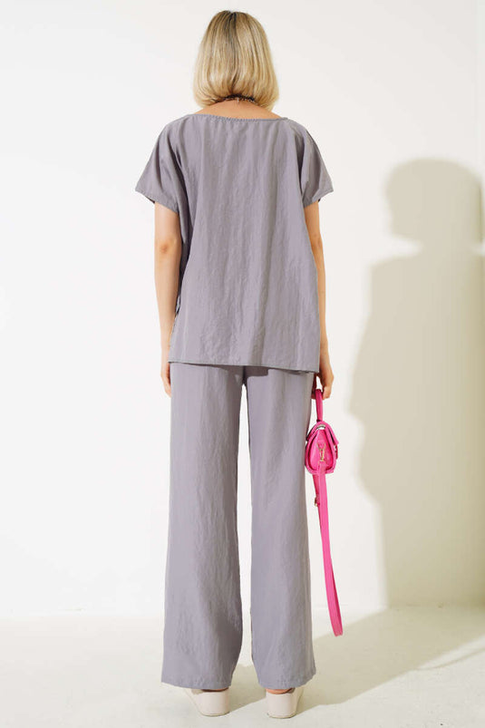 Ensemble deux pièces à manches courtes Shirt Garnish, gris ardoise