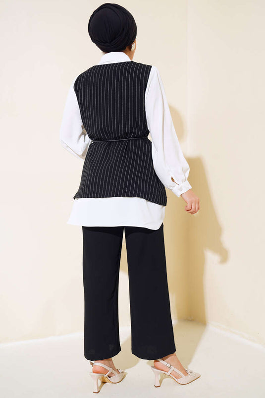 Chemise Garnie Ceinturée Costume Rayé Noir