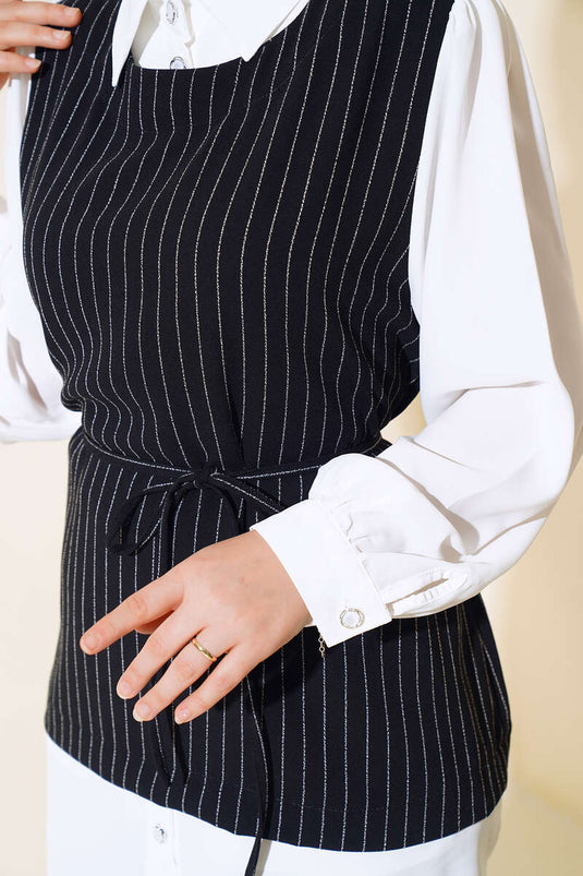 Chemise Garnie Ceinturée Costume Rayé Noir