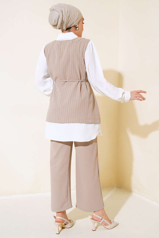 Chemise Garnie Tunnel Rayé Costume Beige