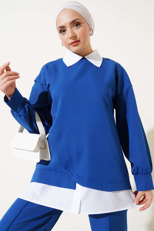 Gömlek Garnili Tunik İkili Takım Lacivert